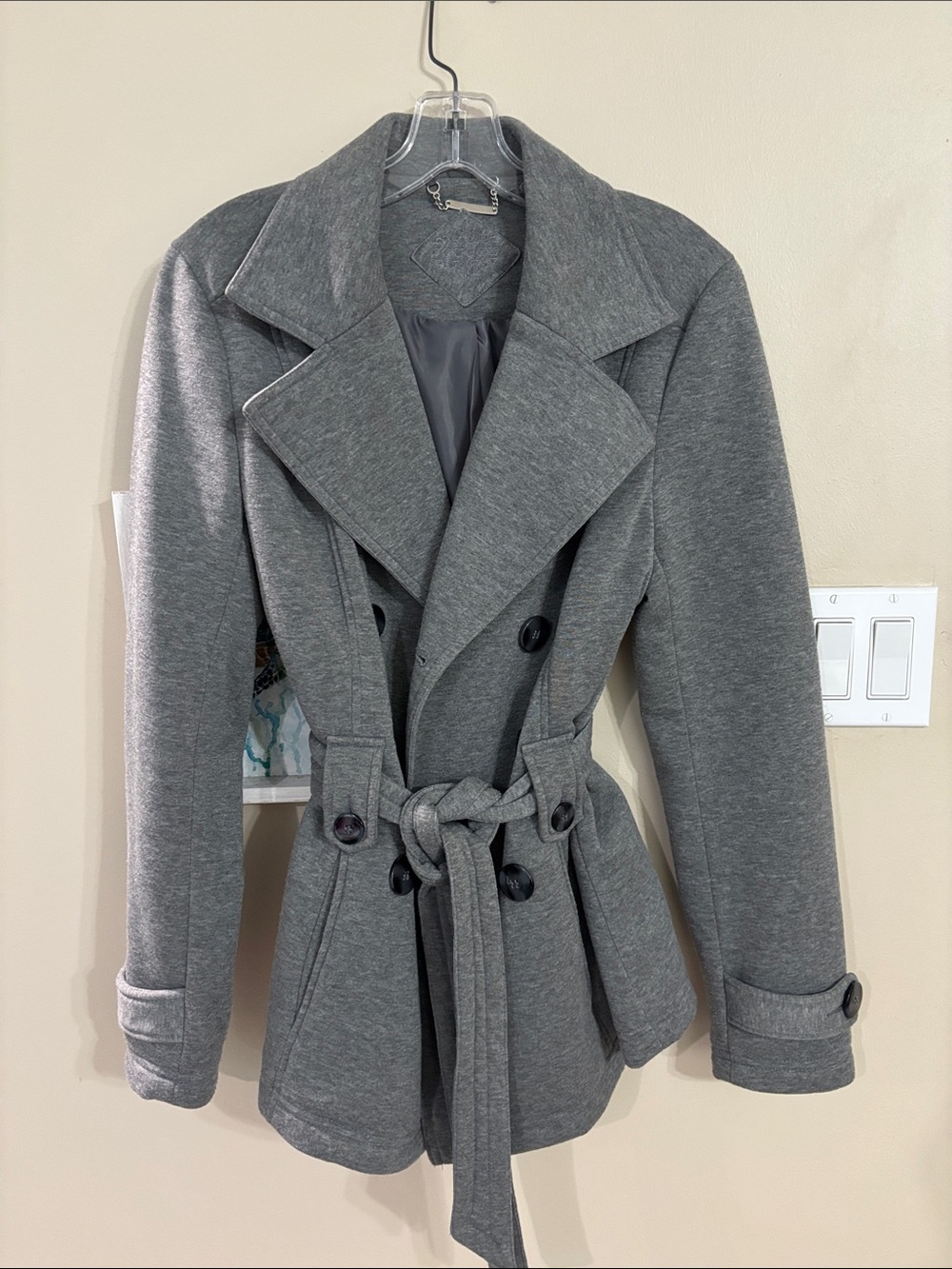 Jou Jou Gray Double-Breasted Belted Trench Coat